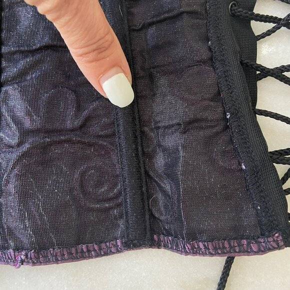 Purple Satin Floral Embroidered Corset With Sequins & Lace-Up Back Design Medium - Picture 7 of 14